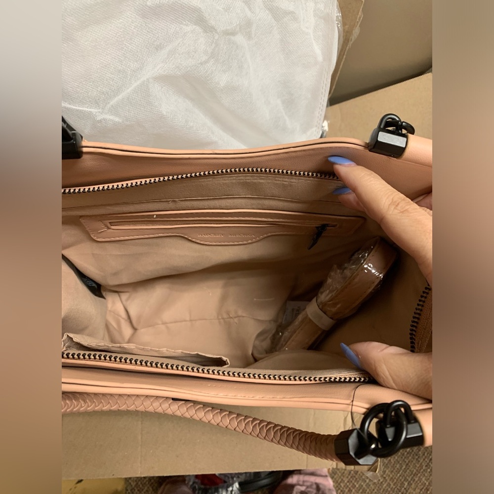 Blush Pink Structured Tote Bag with Braided Handle - Picture 11 of 13